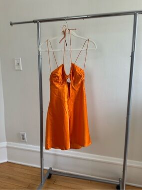 Miista Orange Satin Keyhole Chemise Slip